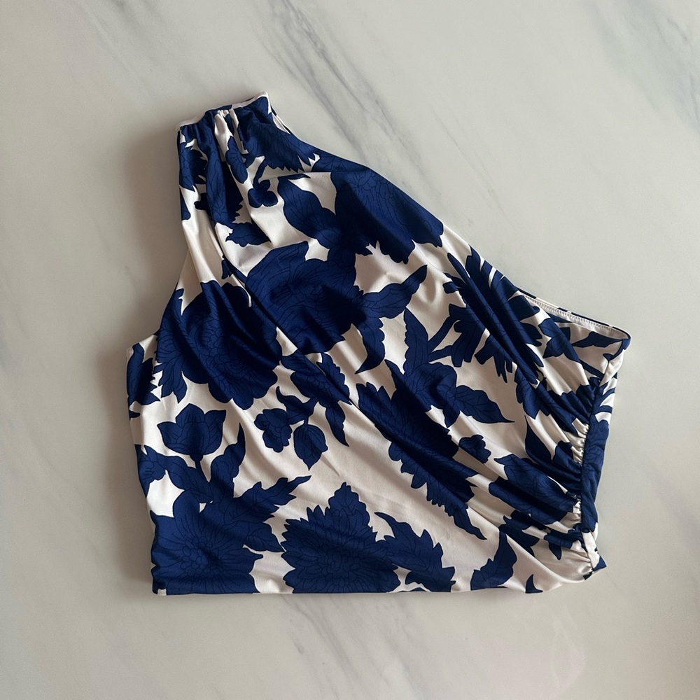 H&M - One-Shoulder Blue and White Floral Top - Medium